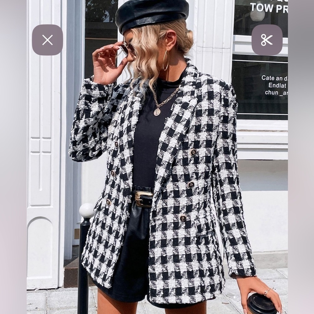 H&M checkered black & white tweed blazer